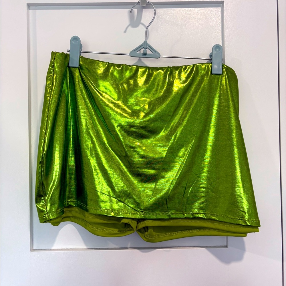 Neon Green Metallic Micro Skort